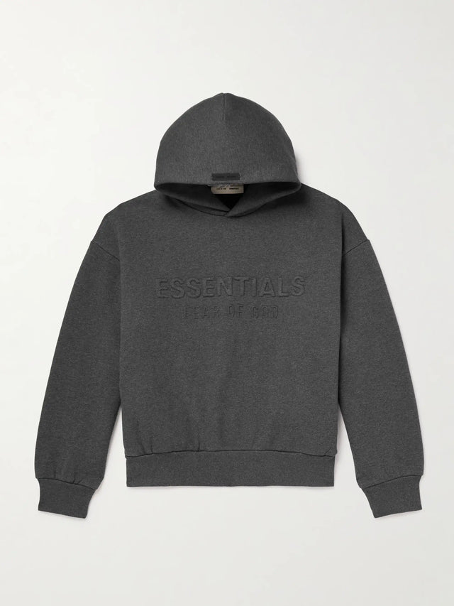 FEAR OF GOD ESSENTIALS Logo-Embossed Cotton-Blend Jersey Hoodie Dark Grey