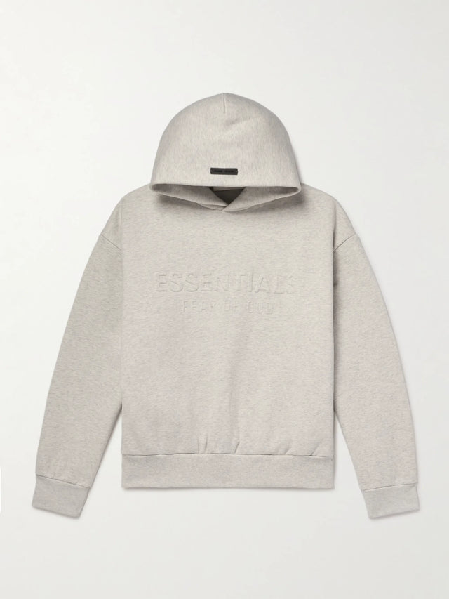 FEAR OF GOD ESSENTIALS Logo-Embossed Cotton-Blend Jersey Hoodie LIGHT OATMEAL